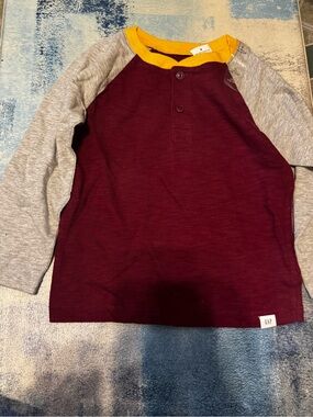 GAP Kids Long-Sleeve Raglan Henley Shirt - Burgundy, Gray & Mustard